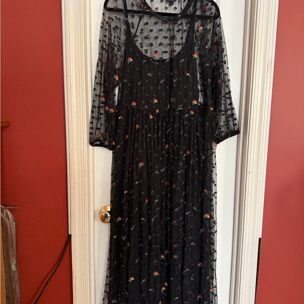 Torrid Black Sheer Floral Long Sleeve Dress